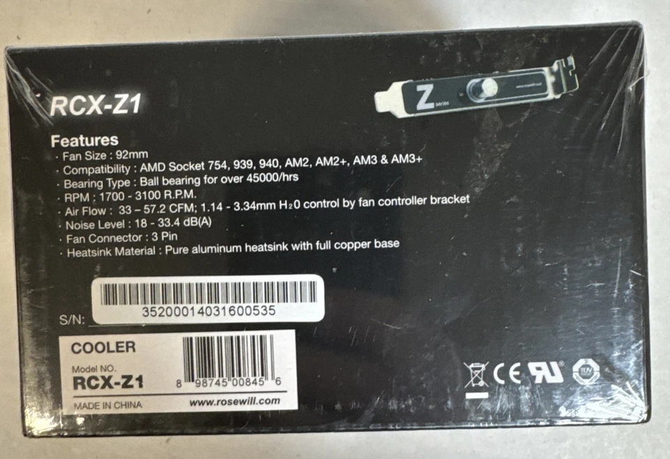 Rosewill RCX-Z1 (Z1) Cooling Fan w/Heatsink 1700-3100 RPM New in Box - Image 2 of 4