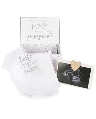 Mud Pie Baby Announcement Gift Box- Grandparents Gift- Printed Bodysuit & Frame