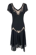 Vintage 90s Y2K SL Fashion Sz 12 Black Floral Embroidered Midi Dress WhimsiGoth