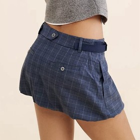 NWT Free People Saturn Bubble Mini Skirt Womens Small Blue Plaid Preppy