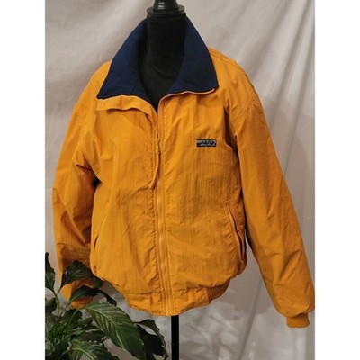 Eddie Bauer Windfoil Jacket Mens Mustard Yellow Navy Blue Fleece Collar Bomber L
