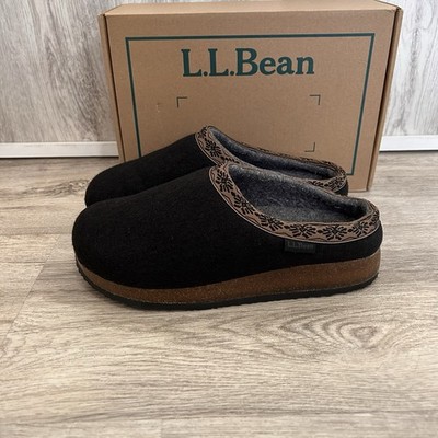 L.L.Bean Wool Clog Slipper Women 8 Black Nordic Cabin GorpCore Cottage Worn Once
