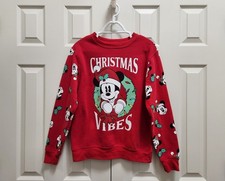 Women's Disney Mickey Mouse Christmas Vibes Red Fleece Sweatshirt Pullover Sz M