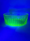 Uranium Glass Ribbed Serving or Refrigerator Bowl Depression Glass Green UV Glow