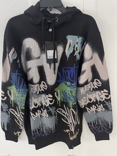 Avenue George V Paris Hoodie GV Men's Black long sleeve Sweatshirt Rhinestone XL