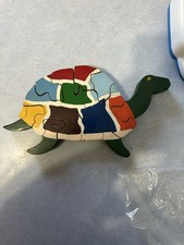 Vintage Carved Solid Wood Turtle Interlocking...