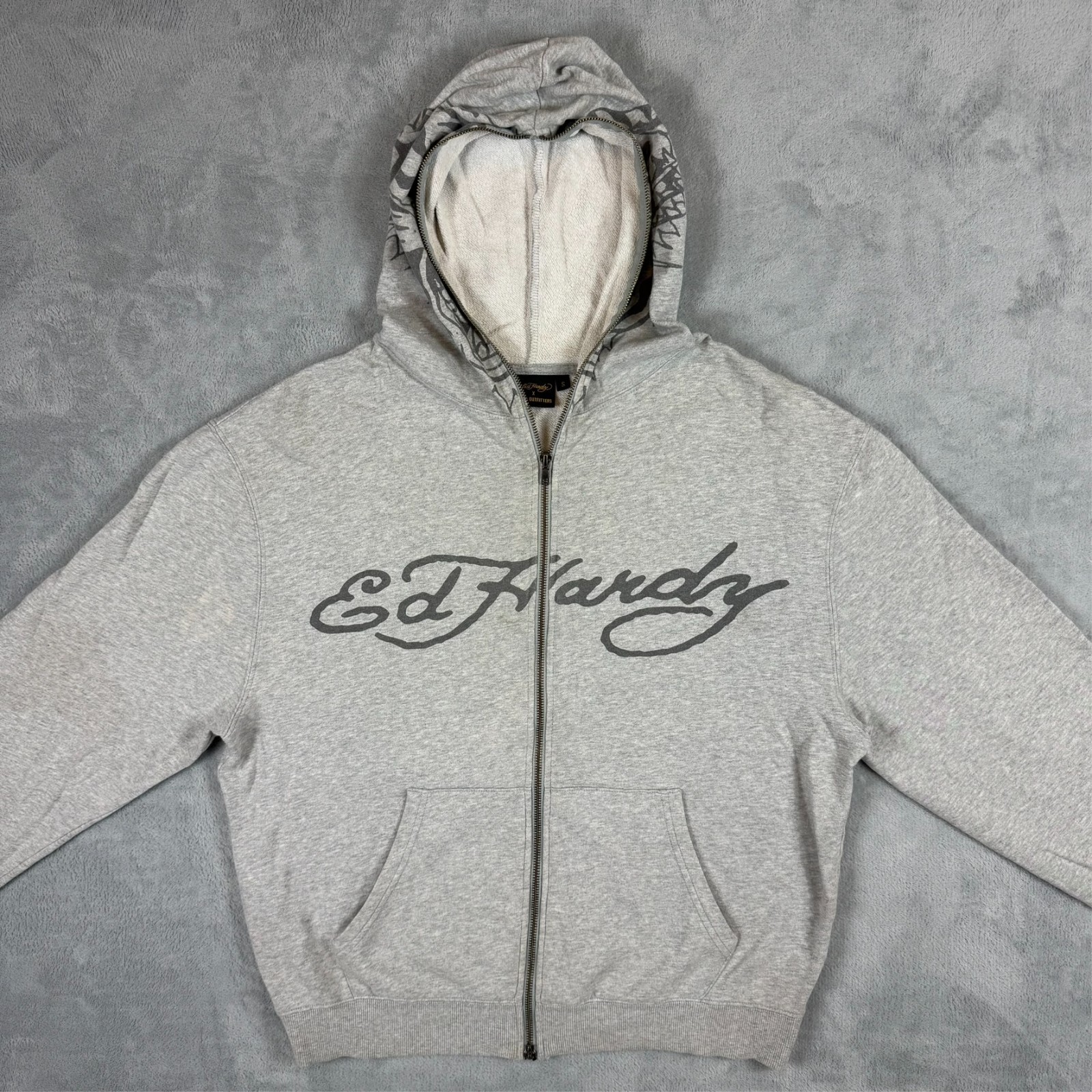Vintage Ed Hardy Love Kills Slowly Grey Oversized Size Small Full Zip Hoodie image 5