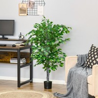 Homcom KüNstlicher Baum, Ficus-Kunstpflanze, Zementtopf, 135 Cm, Kunststoff