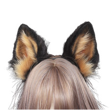 Handmade Faux Fur Black Tan Shepherd Ears Anime Cosplay Party Halloween