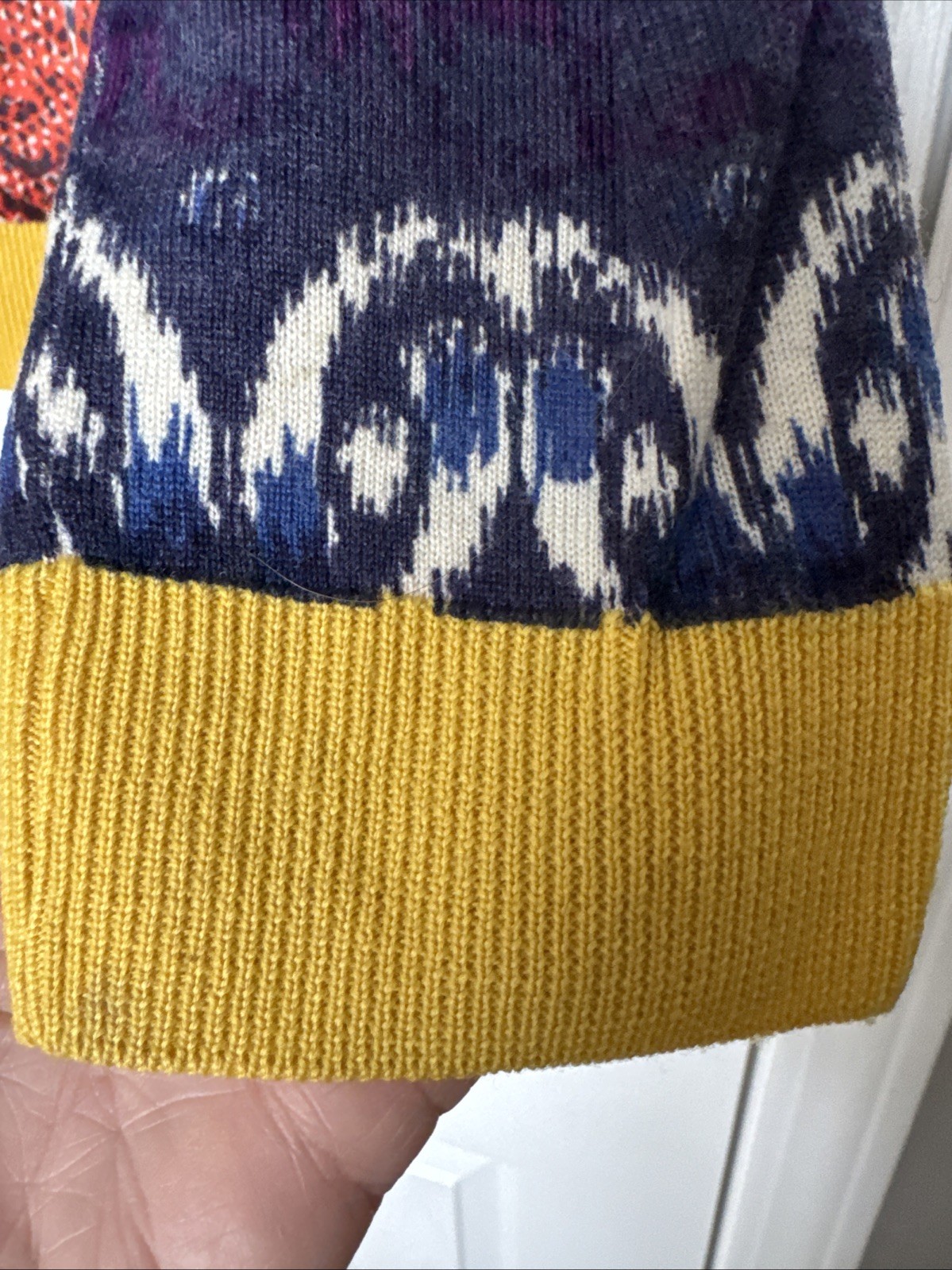 Tory Burch Merino Wool Blue Yellow Paisley Cardigan Women's XL Gold Buttons thumbnail 7