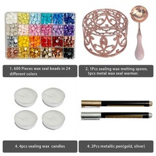 Sealing Wax Kit, Wax Seal Warmer with 24 Colors 600pcs Beads, Spoon and Metal...