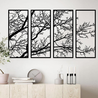 ESTART 4 Pieces Tree of Life Metal Wall Decor, Black Tree Branch Metal Wall Art,