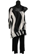 Antthony Women's 2pc Chiffon Overlay Poncho Top & Knit Pant Set Black