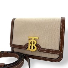 Borsa a tracolla Burberry TB logo tela pelle beige marrone usata dal Giappone