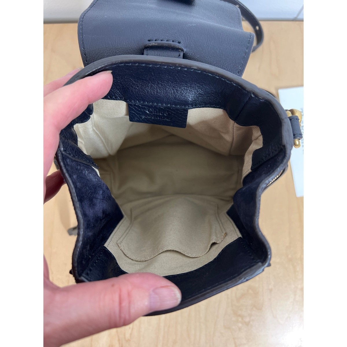 Chloe′ Color block Blue Leather Mini Faye Backpack Chloe Rare Navy Blue Suede Gold Studded Faye Mini Backpack  main image 4