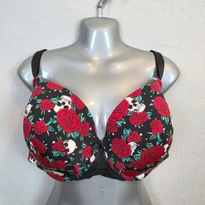 Torrid Curve 44D Bra 360 Back Smoothing Push-Up T-Shirt Skull Rose Print