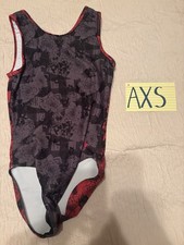 Red Black Floral Print Dance Leotard Crisscross Cross-Back Adult XS