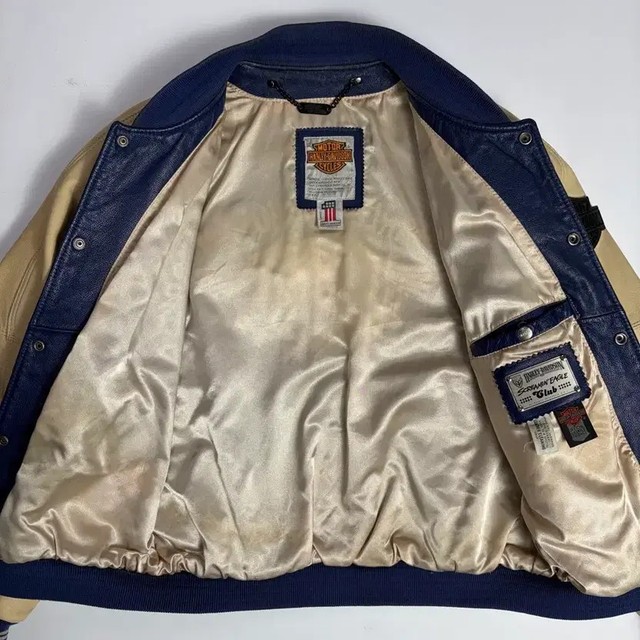 Harley-Davidson Leather Jacket - Vintage Blue Varsity Style