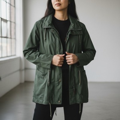 I. Spiewak & Sons Olive Hooded Jacket Raincoat Windbreaker XS