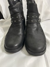 Torrid Wood Block Heel Black Bootie 11W Studs Buckle Strap Accents Side Zip Up