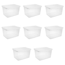 Sterilite 20qt Clear Storage Bins, 8-Pack - White with Snap-On Lids
