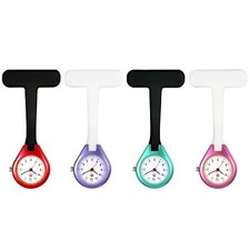Womens Fob Brooch Quartz Nurse Doctor Watch Clip on Hanging Silicone Case Lapel