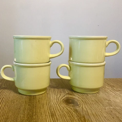 4 VTG HALL USA #1723 PALE YELLOW STACKING COFFEE MUGS 8 OZ