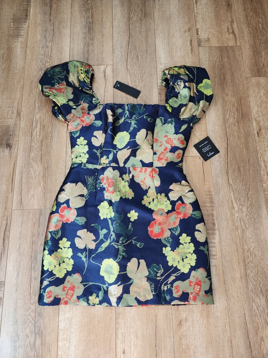 so stunning navy blue floral jacquard puff sleeve mini dress Lulus | Dresses | Nwot Lulus So Stunning Navy Blue Floral Jacquard Puff Sleeve Mini Dress Large
