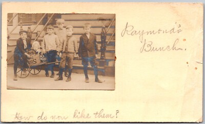 RPPC POSTCARD CIRCA 1910s CHILDREN IN MAKESHIFT SOAP CARRIAGE McKINLEY POSTAGE