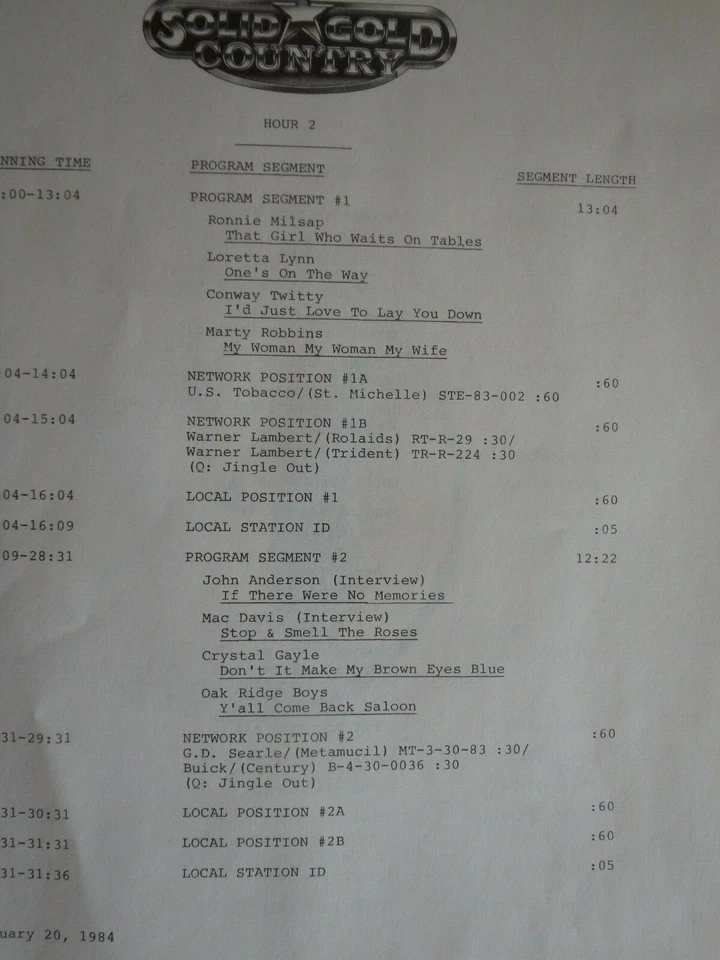 Solid Gold Country January 20 1984 country music radio show 3 LP set. Near Mint - Image 4 of 4