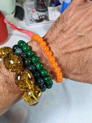 Vibrant Orange Jade bead bracelet for Men 8mm, Superior Semi