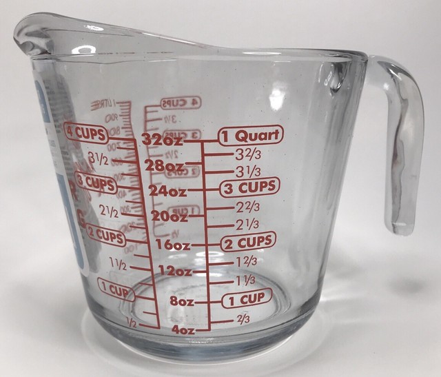 Anchor Hocking Clear Glass Measuring Cup 4 cup 32oz quart liter mL bowl