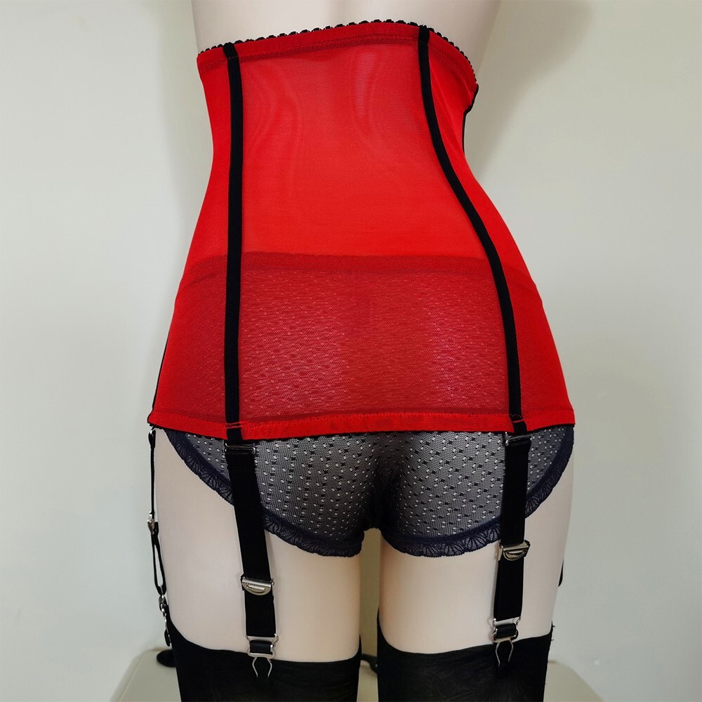 Lace High Waist Garter Shapewear with 6 Straps Clips for Women's