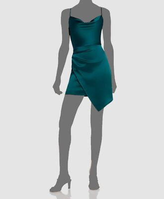 Aqua Womens Satin Cowl Neck Mini Dress Green XS