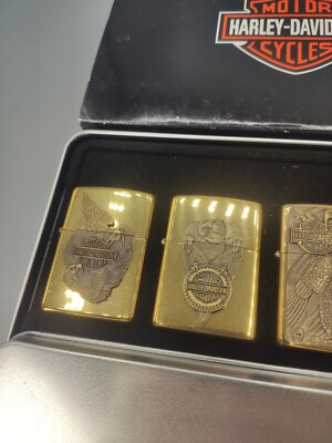 ZIPPO 真鍮製 ハワイ大学ハーレーダビットソンのセット売り Harley Davidson Brass Zippo Set of 4 - Ultra Rare - Brand
