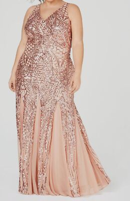 NW Nightway Women's Pink Sequined Mesh Gown Dress Plus Size 22W