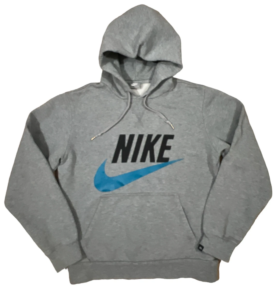 Nike Hoodie Mens Small Gray Sweatshirt Pullover Sweater Blue Black Logo