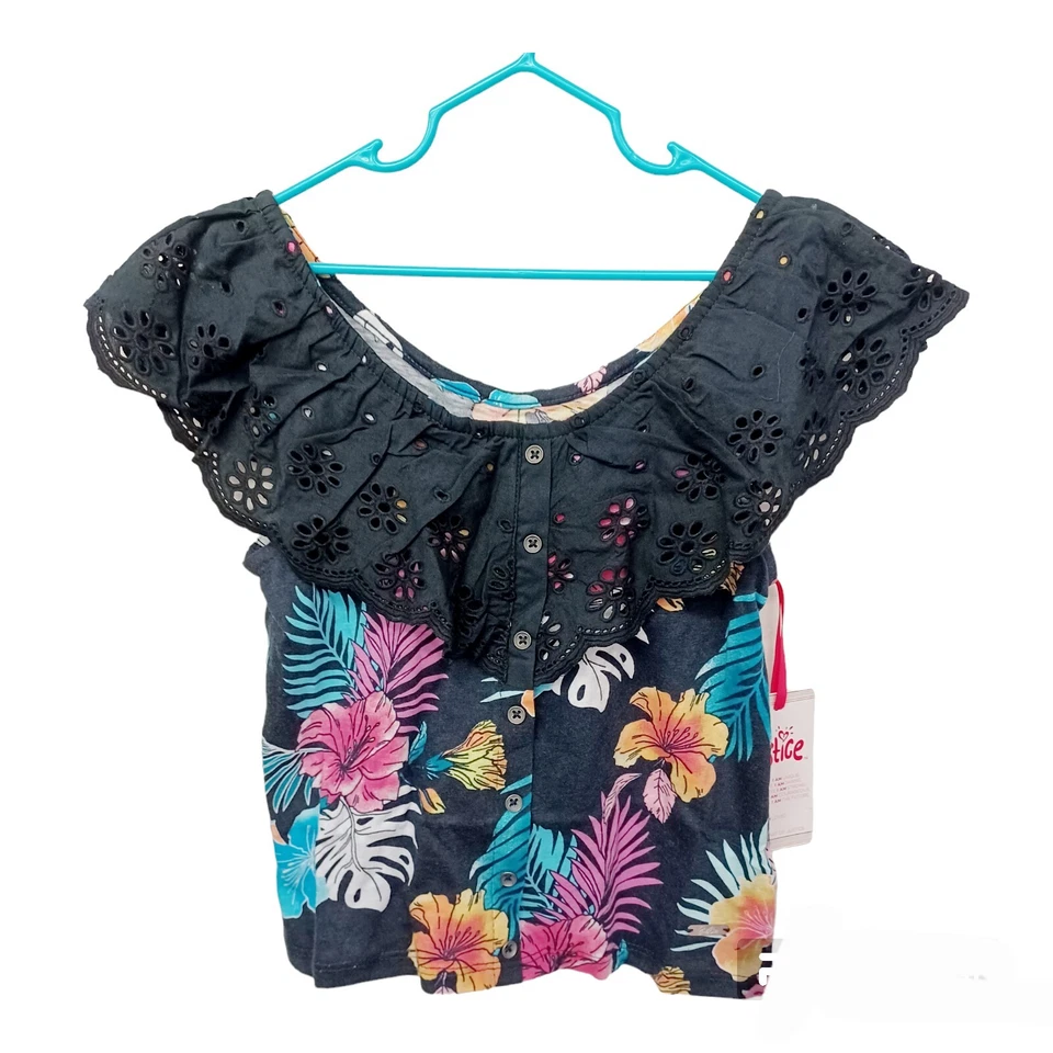 Justice Girls Short Set-7/8 Top & 8 Slim Mini Mom Shorts-Eyelet-Denim-Destroyed - Image 2 of 4