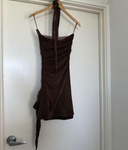 Benni Dress Women’s AU 8 /US 4 Mini Brown Halter Cutout Glitter Stretch Bodycon - Bild 12 von 17