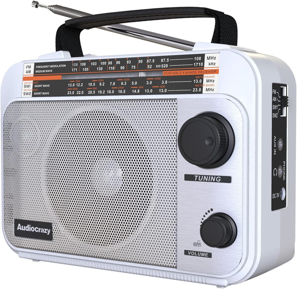 Radio portable FM AM SW1-2 récepteur ondes courtes batterie rechargeable