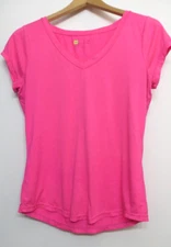 Xersion Shirt Womens Medium Bright Pink Short Sleeve  Activewear Stretch V Neck