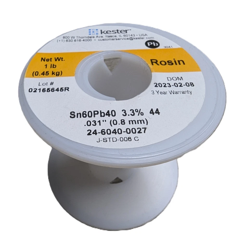 Soldadura de núcleo de colofonia Kester 44 .031" .8 mm 60/40 66/44 flujo 24-6040-0027 30 pies 1.1 oz Foto 4 de 4