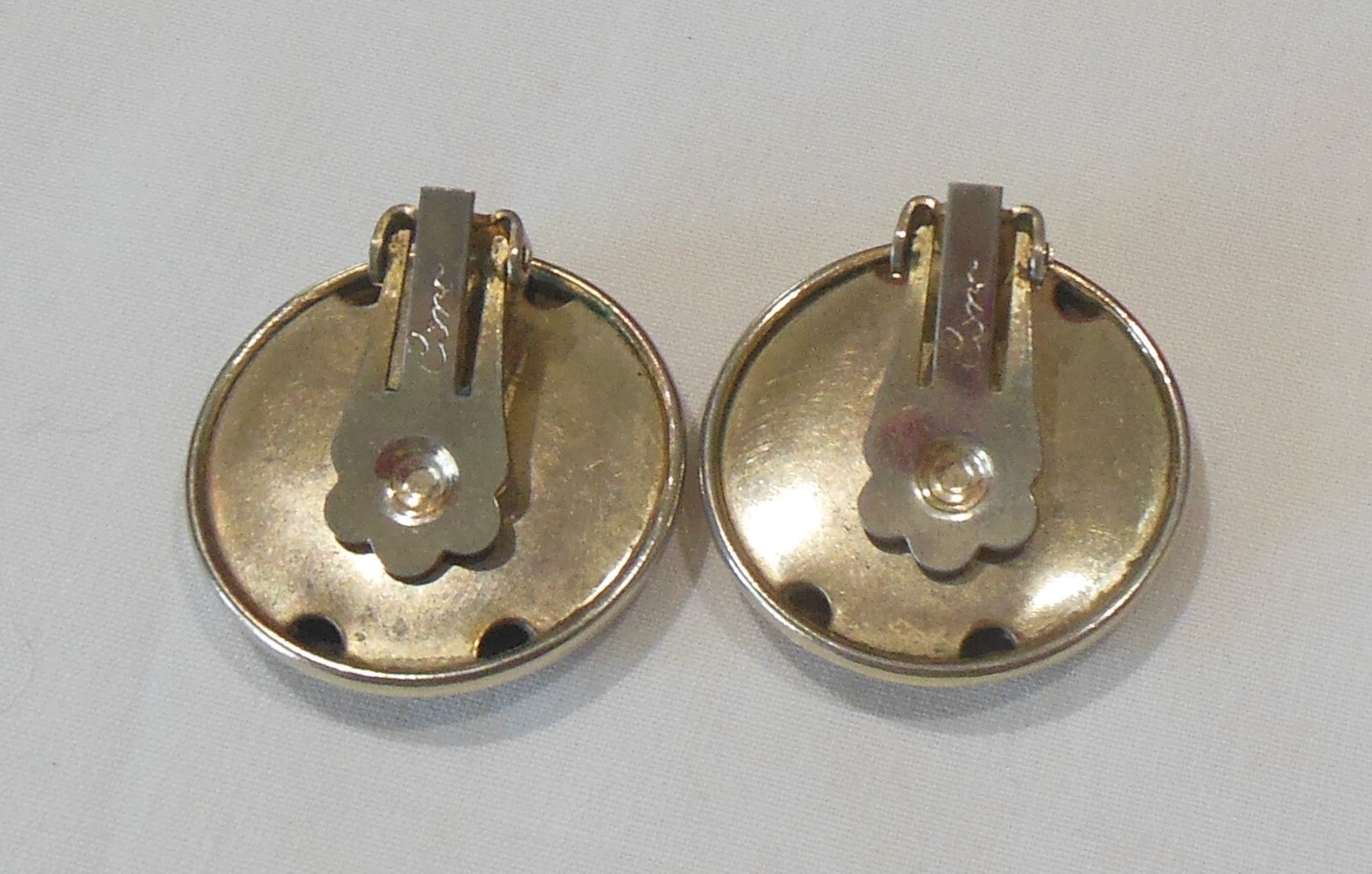 Coro Script Gold-tone Round Flat Button Clip On E… - image 4