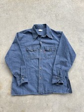 Vintage Levis Denim Shirt Size XL Blue Western Sawtooth Orange Tab 70s Patches