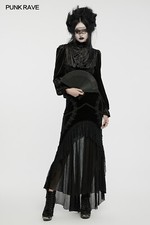 Punk Rave Women Black Gothic Irregular Splicing Velvet Fishtail Goddess Skirt