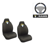 Nfl Los Angeles Rams Car Truck 2 Front Seat Covers Steering Wheel Cover Set