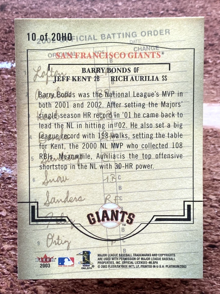 2003 Fleer Platinum Heart of the Order Aurilia Kent Bonds #10HO - Image 2 of 2