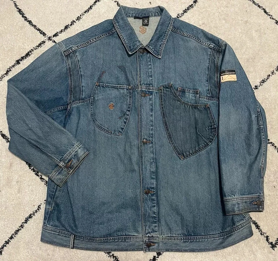 VINTAGE Rocawear Denim Jacket Mens 3XL Blue Embroidered Hip Hop Coat Y2K