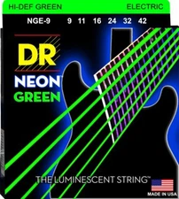 DR NGE-9 Neon GREEN Electric Guitar Strings 9-42 LITE gauges 9-42