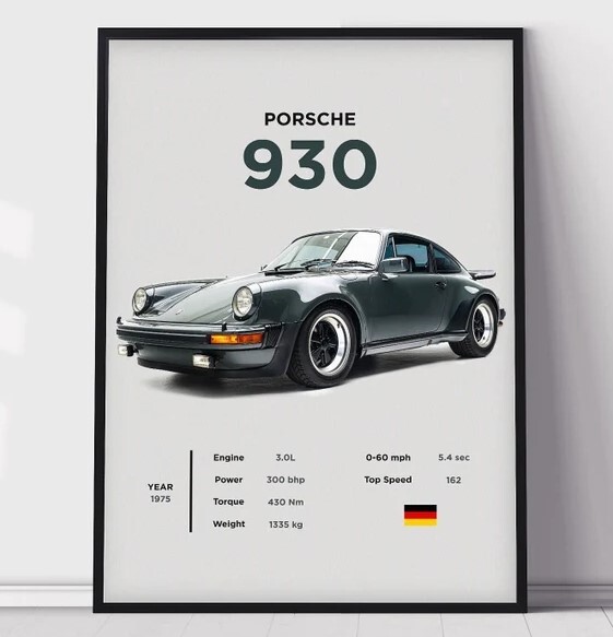 Porsche 930 Turbo Poster Print, Boys Room Decor, Home Office Art, Room
